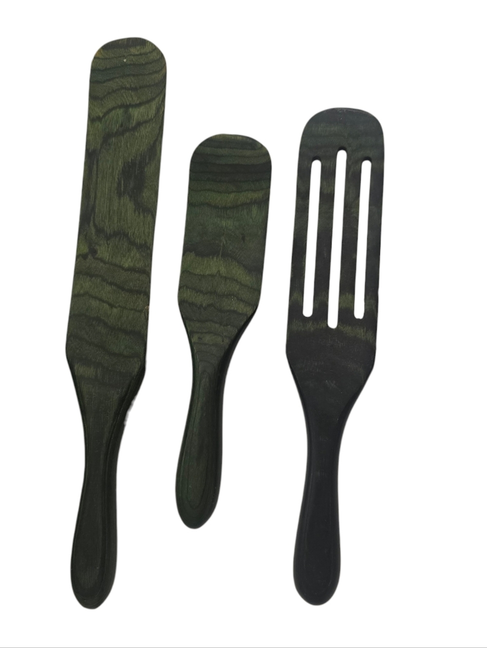 Vintage Mid-Century MAD HUNGRY Green Stained Wooden Utensil Set